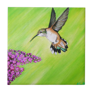 Hummingbird and Lilac Painting Tile