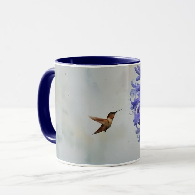 Hummingbird and Lily Flower Art Mug Cup (Front Left)