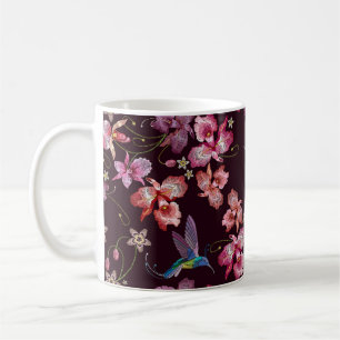 Hummingbird and orchid, tropical seamless fashion. coffee mug