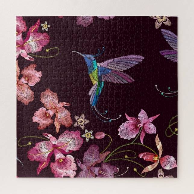 Hummingbird and orchid, tropical seamless fashion. jigsaw puzzle (Vertical)