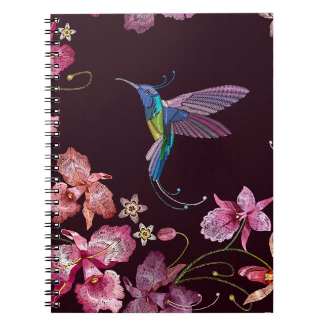 Hummingbird and orchid, tropical seamless fashion. notebook (Front)