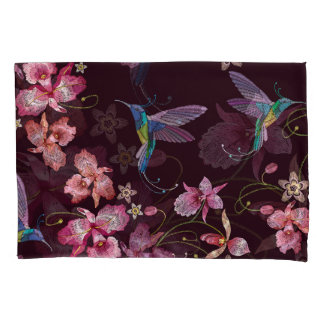 Hummingbird and orchid, tropical seamless fashion. pillowcase