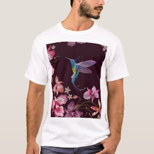 Hummingbird and orchid, tropical seamless fashion. T-Shirt