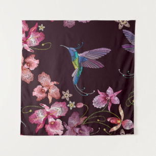 Hummingbird and orchid, tropical seamless fashion. tapestry