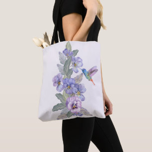 Hummingbird and Pansies Tote Bag
