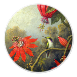Hummingbird and Passionflowers Ceramic Knob