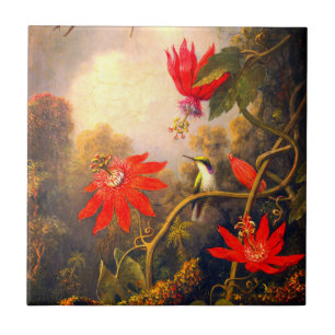 Hummingbird and Passionflowers painting Ceramic Tile