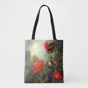 Hummingbird and Passionflowers painting Tote Bag