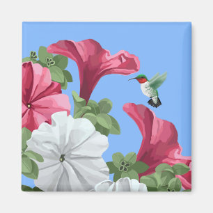 Hummingbird and Petunia Flowers Magnet