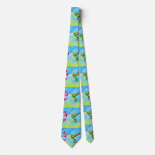 Hummingbird and Pink Bell Flowers Painting Tie