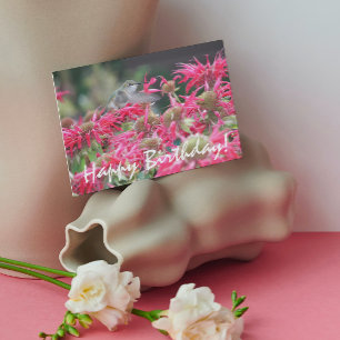 Hummingbird and Pink Flowers Nature Birthday Card