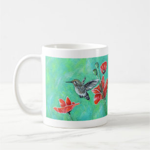 Hummingbird and Poppies Painting Coffee Mug