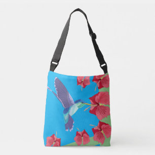 Hummingbird and red Hibiscus Heart Shaped Crossbody Bag