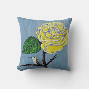 Hummingbird and Rose in the Rain Painting Cushion