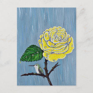 Hummingbird and Rose in the Rain Painting Postcard