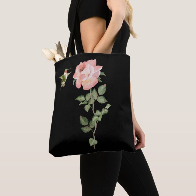 Hummingbird and Rose Tote Bag (Close Up)