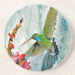 Hummingbird and Snapdragon Round Sandstone Coaster
