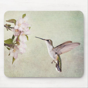 Hummingbird and spring flowers mouse pad