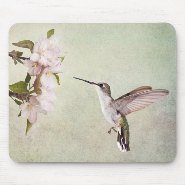 Hummingbird and spring flowers mouse pad (Front)