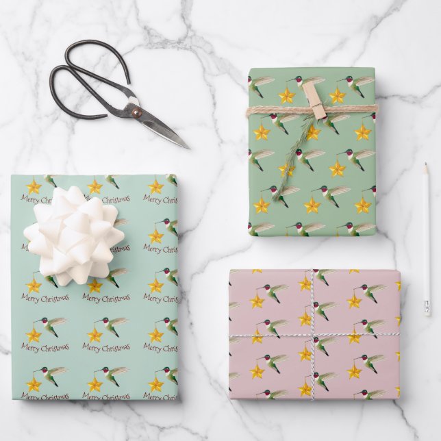 Hummingbird and Star Wrapping Paper Sheet (Front)