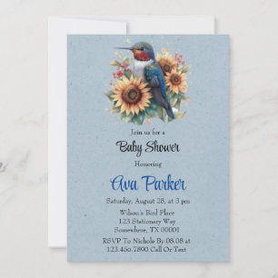 Hummingbird and Sunflower Blue Baby Shower Invitation