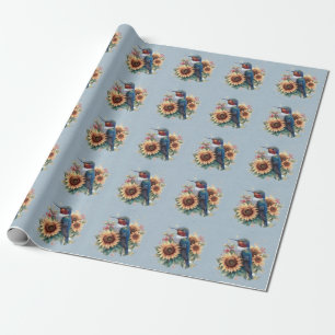Hummingbird and Sunflower Blue Baby Shower Wrapping Paper