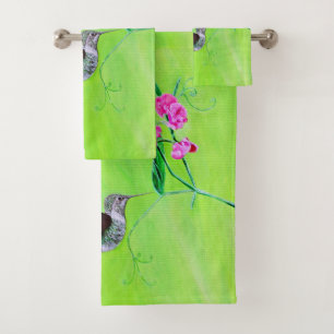 Hummingbird and Sweet Peas Painting Bath Towel Set