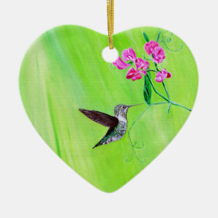 Hummingbird and Sweet Peas Painting Ceramic Ornament