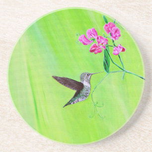 Hummingbird and Sweet Peas Painting Coaster