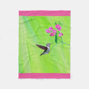 Hummingbird and Sweet Peas Painting Fleece Blanket