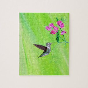Hummingbird and Sweet Peas Painting Jigsaw Puzzle