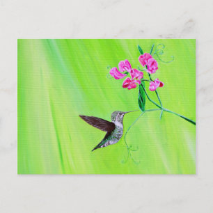 Hummingbird and Sweet Peas Painting Postcard