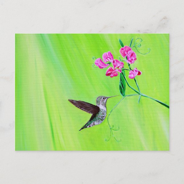 Hummingbird and Sweet Peas Painting Postcard (Front)