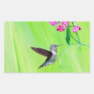 Hummingbird and Sweet Peas Painting Rectangular Sticker