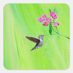 Hummingbird and Sweet Peas Painting Square Sticker