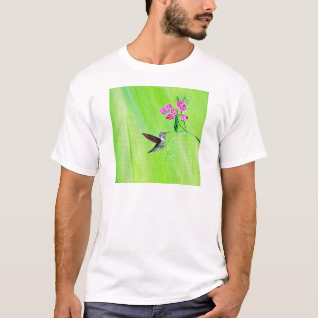 Hummingbird and Sweet Peas Painting T-Shirt (Front)