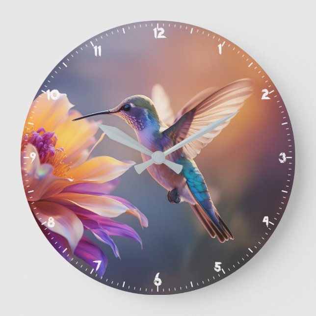 Hummingbird And Wild Flower Glasswork Large Clock (Front)