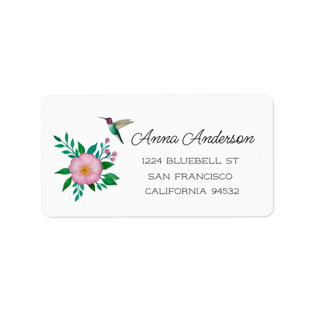 Hummingbird and Wild Rose Address Label (Front)