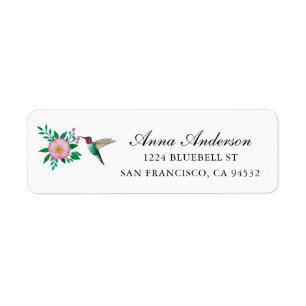 Hummingbird and Wild Rose Return Address Label