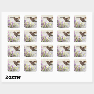Hummingbird and Wildflowers Digital Art  Accent Pi Square Sticker