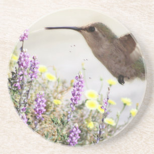 Hummingbird and Wildflowers Digital Art Coaster