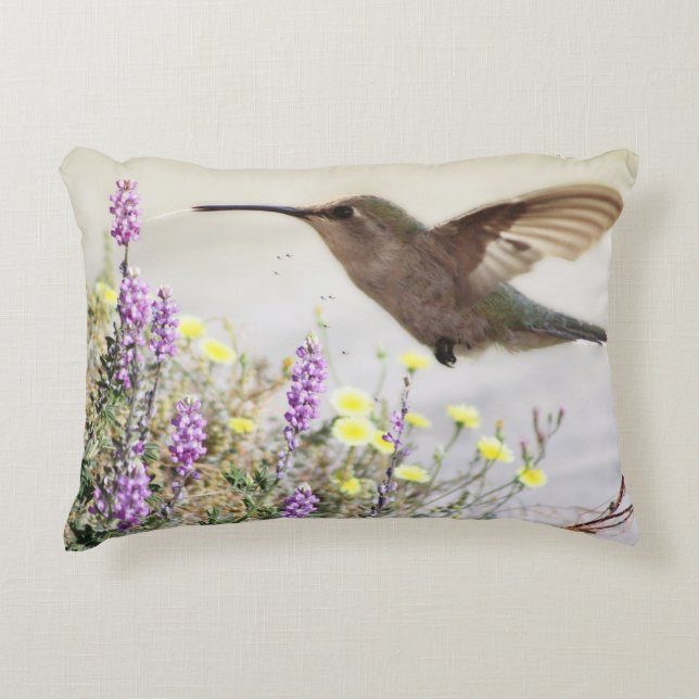 Hummingbird and Wildflowers Digital Art  Decorative Cushion (Front)
