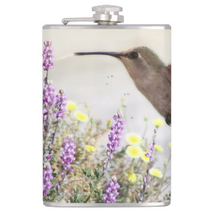 Hummingbird and Wildflowers Digital Art Hip Flask