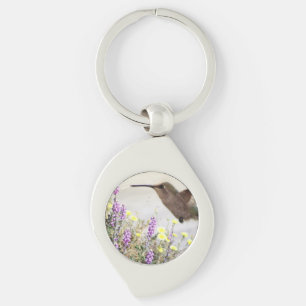 Hummingbird and Wildflowers Digital Art Keychain