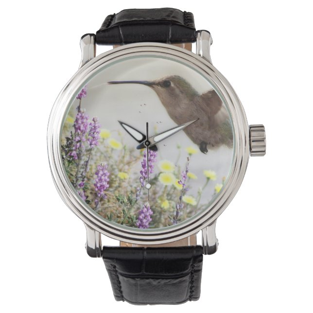 Hummingbird and Wildflowers Digital Art Watch (Front)