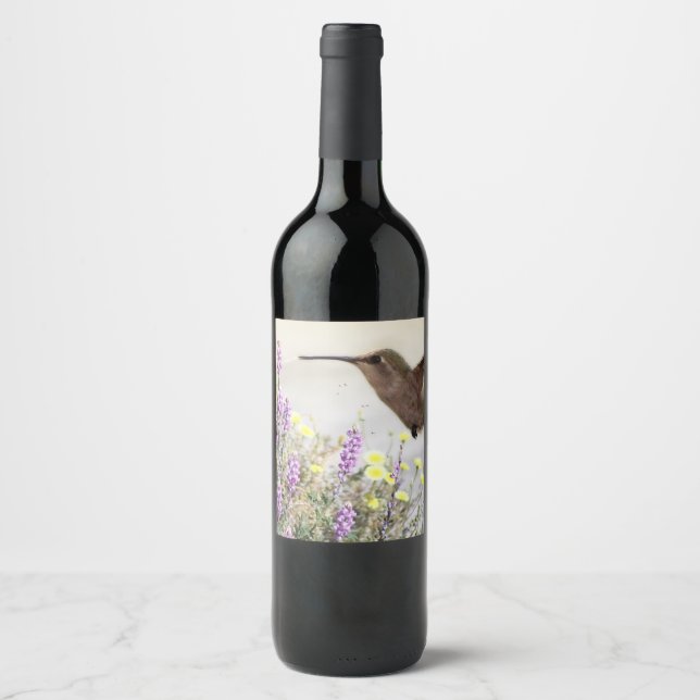 Hummingbird and Wildflowers Digital Art  Wine Label (Front)