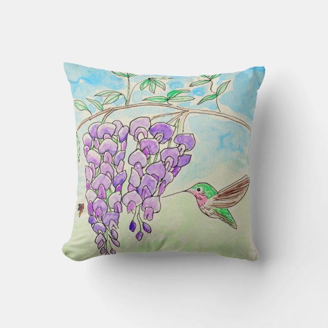 Hummingbird and Wisteria Painting Cushion (Front)
