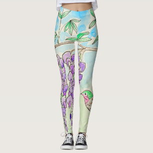Hummingbird and Wisteria Painting Leggings