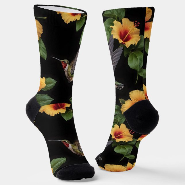 Hummingbird And Yellow Hibiscus, Socks (Angled)