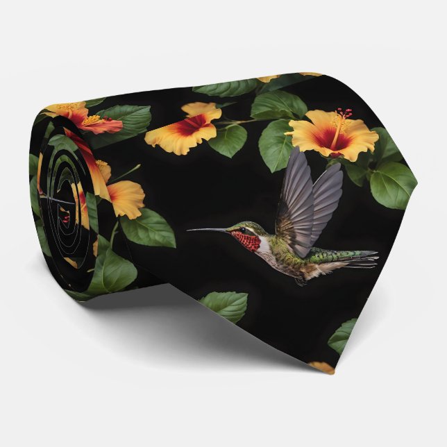 Hummingbird And Yellow Hibiscus, Tie (Rolled)